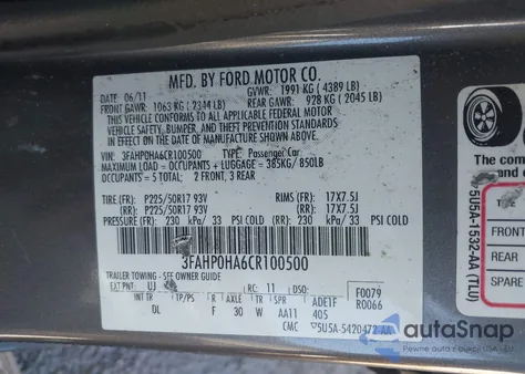 2012 Ford Fusion Se из США, поврежденный, VIN 3FAHP0HA6CR100500